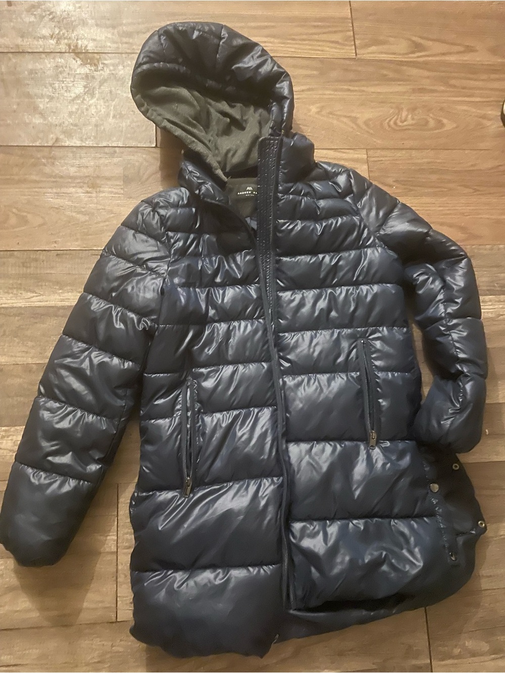 Andrew Marc Navy Quilted Hooded Puffer Coat